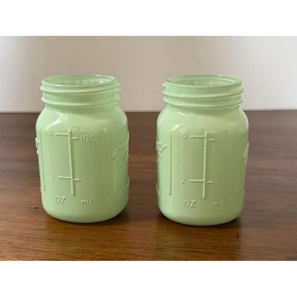 Mini Mason Glass Jar Mint Green Salt & Pepper Shakers No Lids